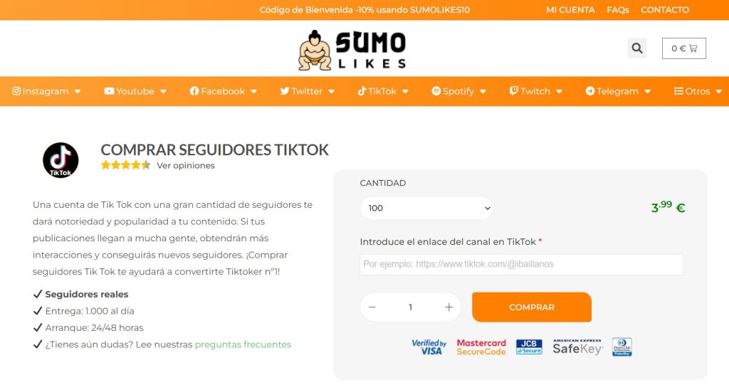 Mejores sitios plataformas donde comprar seguidores followers TikTok SumoLikes
