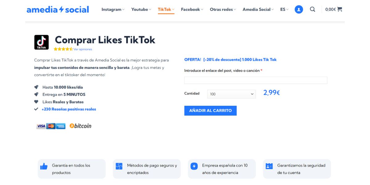 Mejores sitios donde comprar likes de TikTok Amedia Social